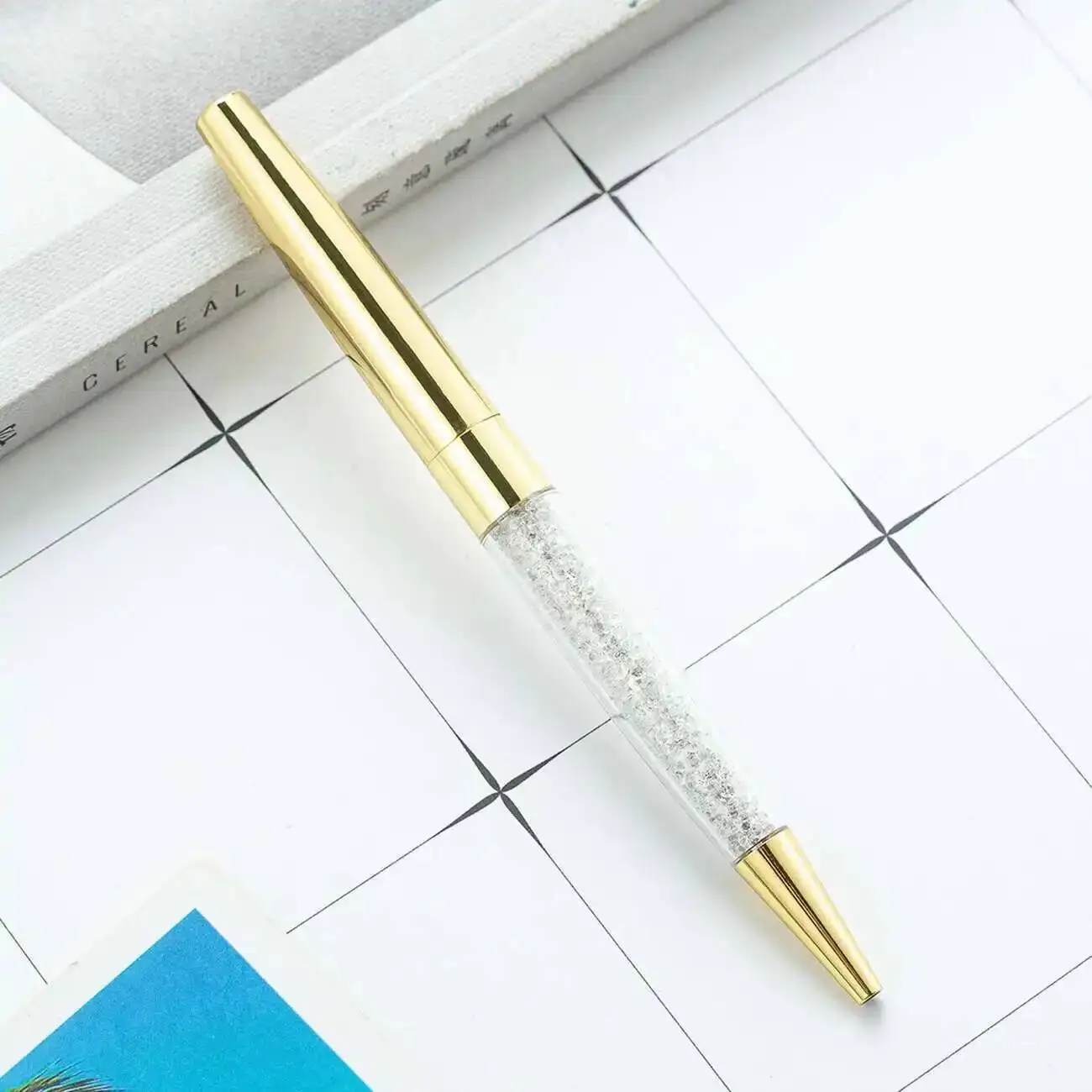 1 Pieces Lytwtw's Crystal Ballpoint Pen Stationery Office School Supply Spinning Metal High Quality Luxury Roller Rose Gold