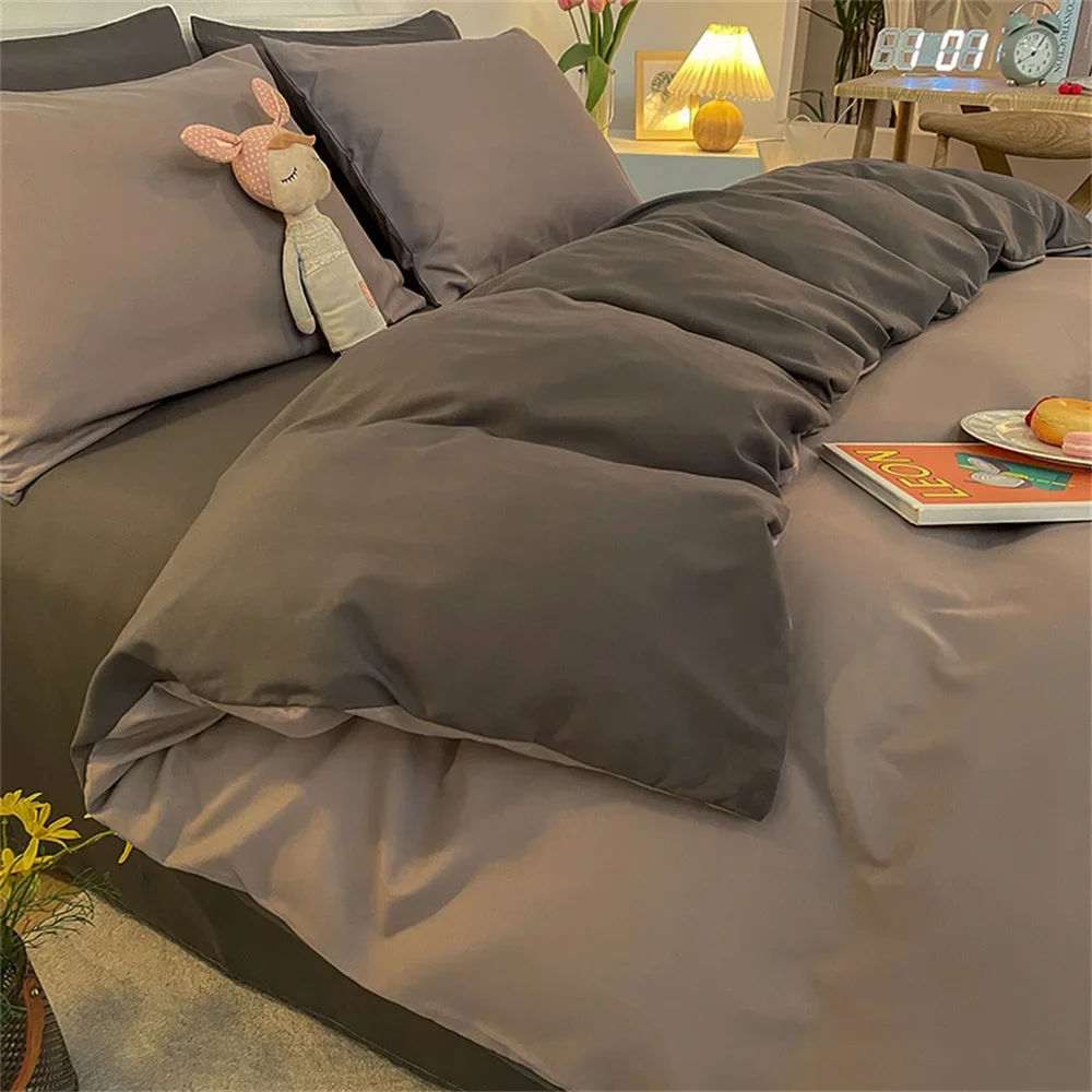 

Small Fresh Quilt Set, Bedding Set, Four Piece Set, Brushed Household Solid Color Home Textile Solid