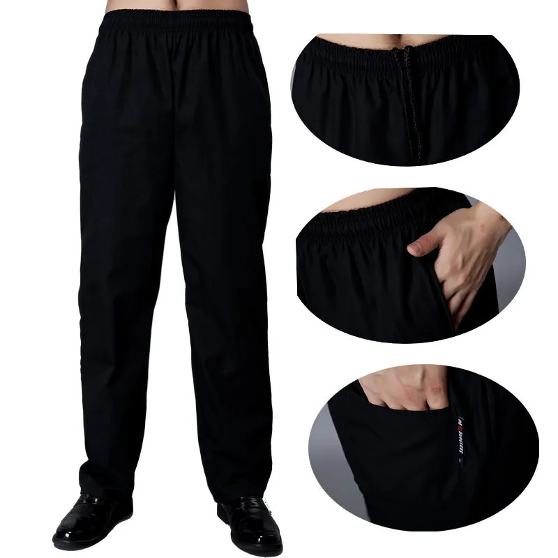 Supply Chef's Pants Black Full Trousers with an Elasticated Waist plus-Sized plus-Sized Size Back Pocket Stain-Resista