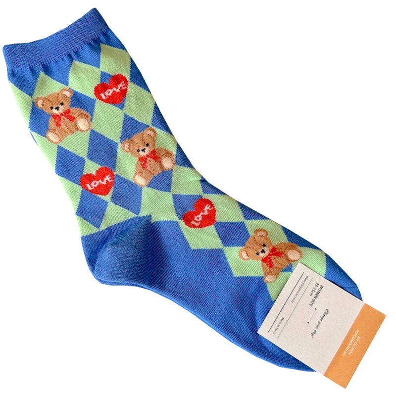 Elegant Cartoon Lady Bear Women's Harajuku Style Cute Cotton Socks - Novelty Breathable Sox