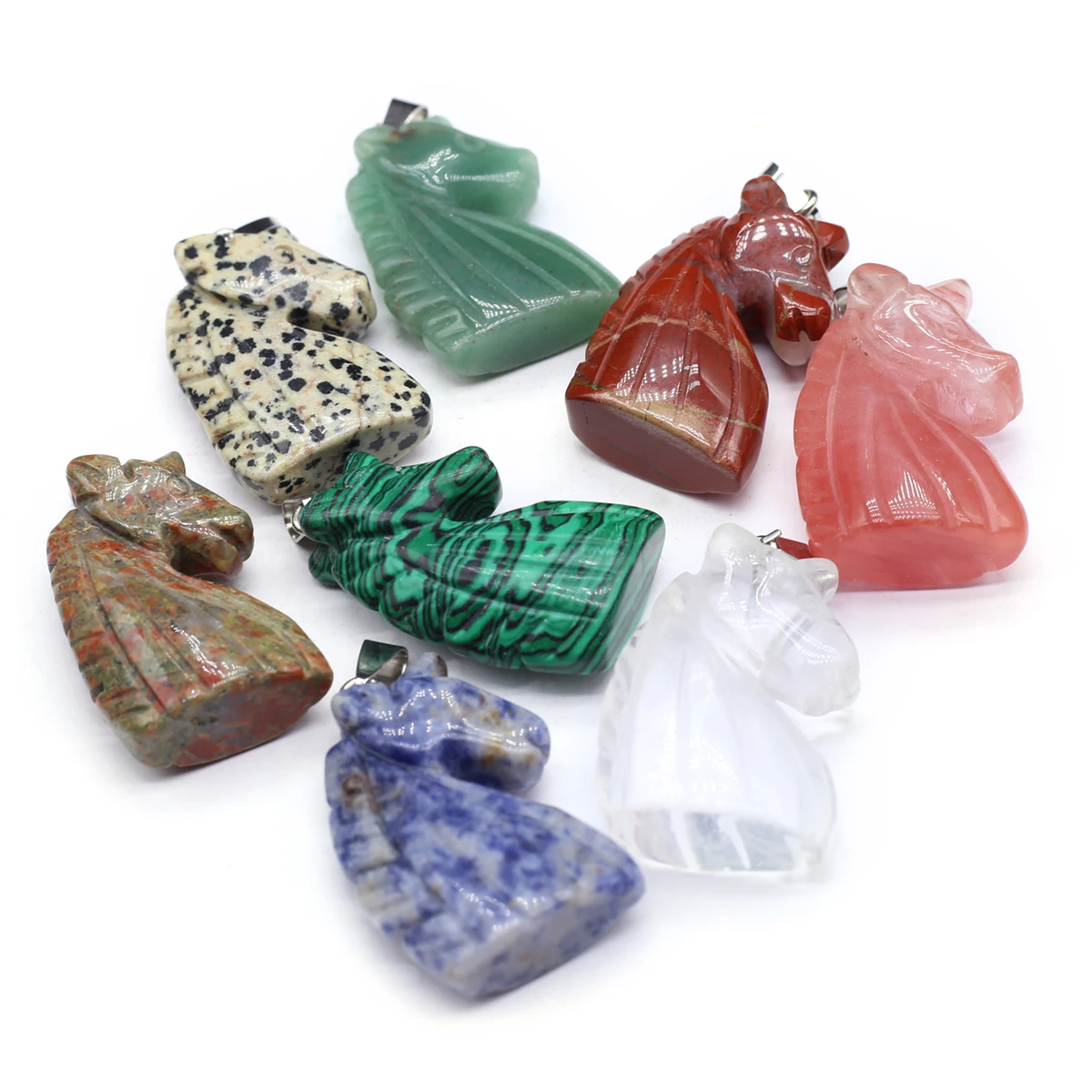 5PC Natural Semi Precious Stone Malachite Sodalite Green Aventrine Unicorn Shaped Pendant 39x24mm DIY Jewelry Making Accessories