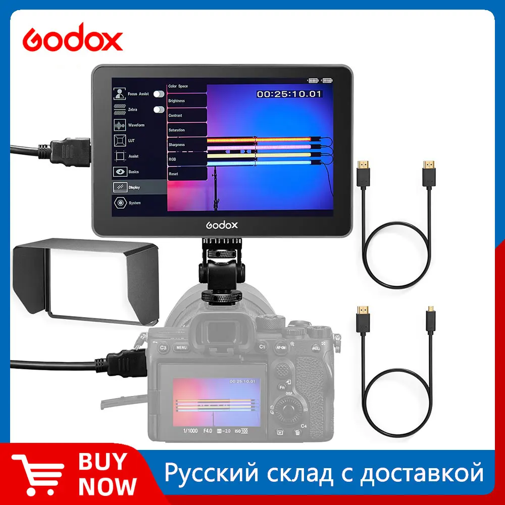Godox GM7S 4K HDMI 7 inch Ultra Bright Camera DSLR Monitor 3D LUT Touch Screen IPS FHD 1920x1080 Video Live Display
