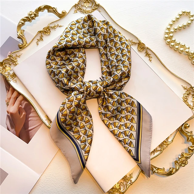 Silk Square Scarf Women Satin Bandana Print  Scarves Head Band Fashion Lady Hair Shawl and Wrap Female Neckerchief Hijab 2022 FJ567-2