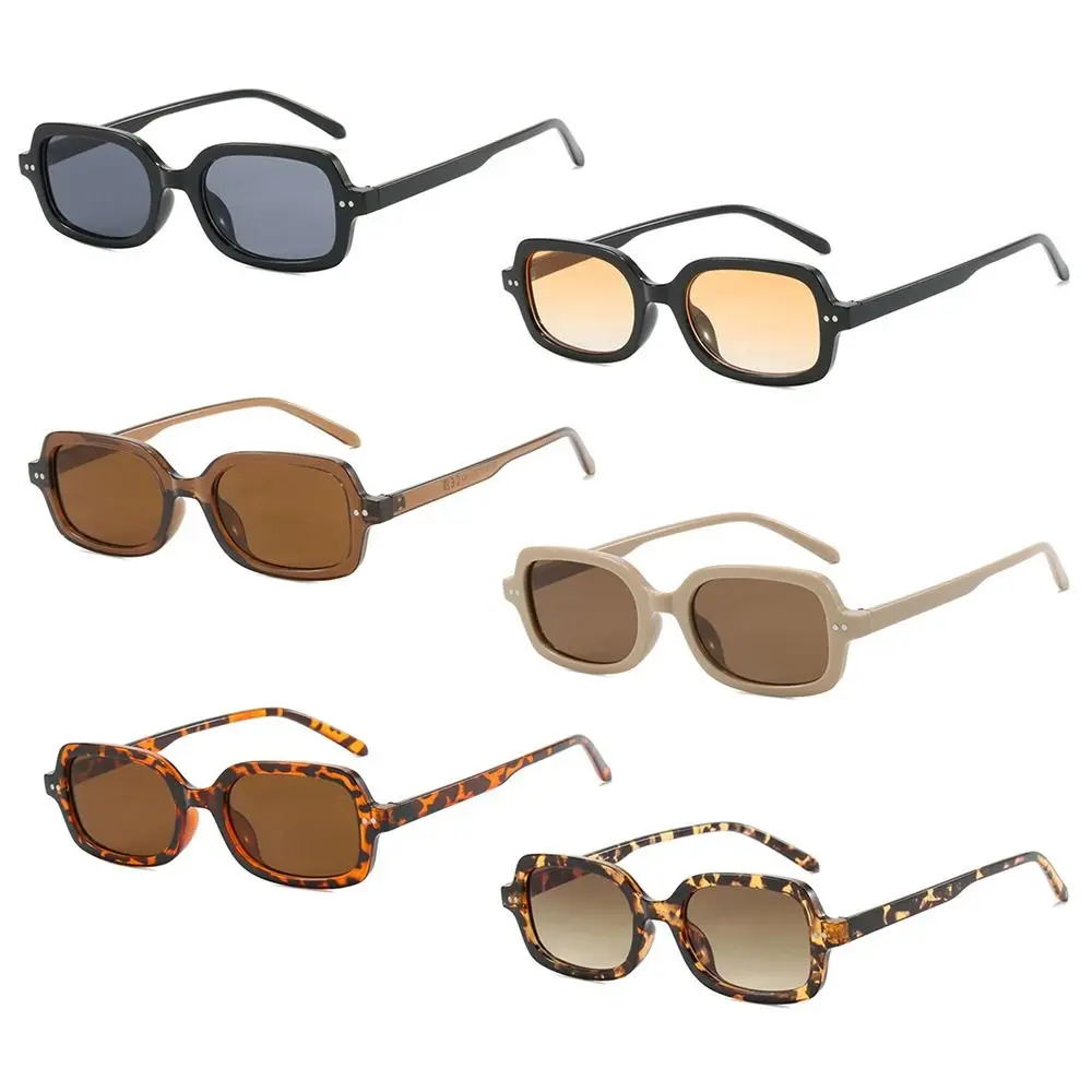 

Rivets Decoration Rectangle Sunglasses Trendy UV400 Leopard Blue Women Shades Men Sun Glasses Beach Travel Streetwear