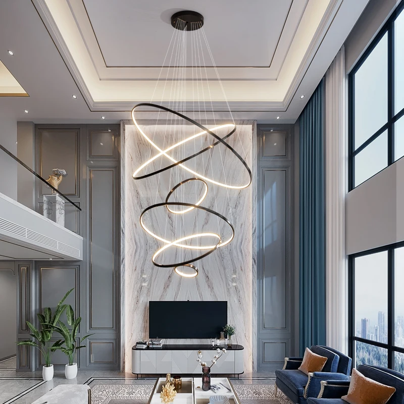 

Duplex Ceiling Chandelier Modern Living Room Large Chandelier Simple Attic Restaurant Circular Villa Staircase Chandelier