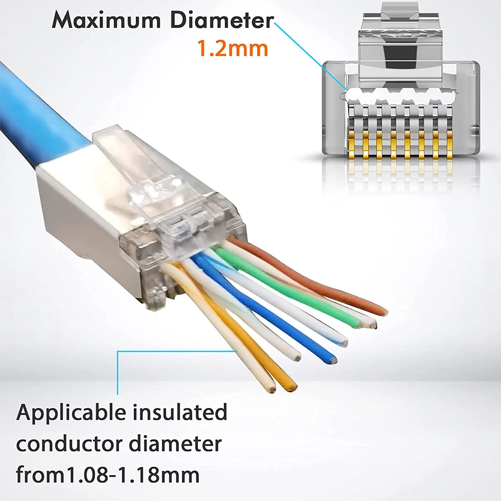 Hoolnx Ethernet End Network Plug para cabo Lan, Passar através de plugues modulares, STP blindado 50U banhado a ouro, Conector RJ45, CAT6A, CAT6