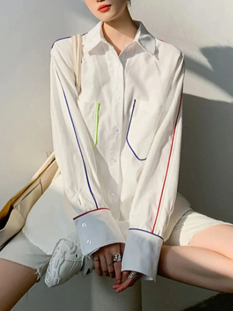 Elegant Solid Color Lapel Loose Single Breasted Long Sleeved Women's Shirt New Korean Fashion Casual Spring Women Shirt Top