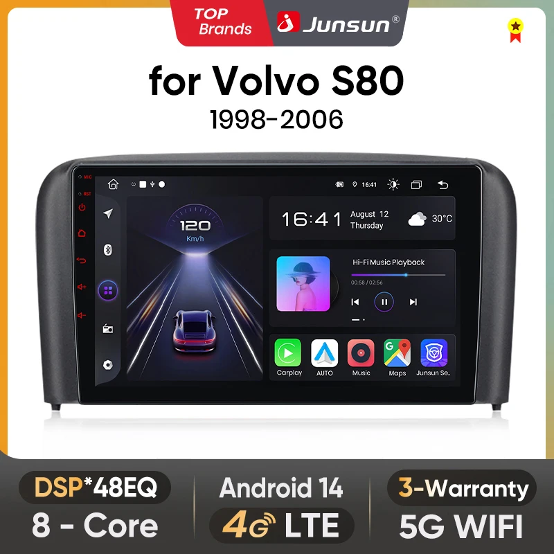 Junsun Android inalámbrico CarPlay Auto Radio de coche para Volvo S80 1998-2006 sistemas inteligentes de coche reproductor Multimedia DSP SWC RDS GPS FM BT 1