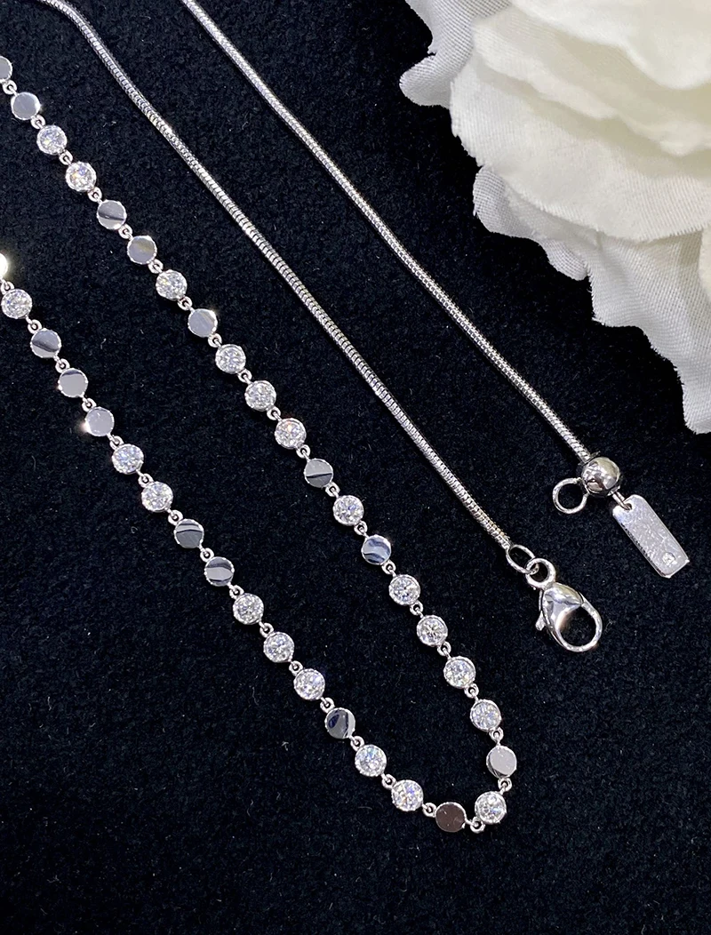 LUOWEND 18K White or Yellow Gold Necklace Real Natural Diamond Chain Fashion Tennis Shape Necklace for Women Anniversary Gift