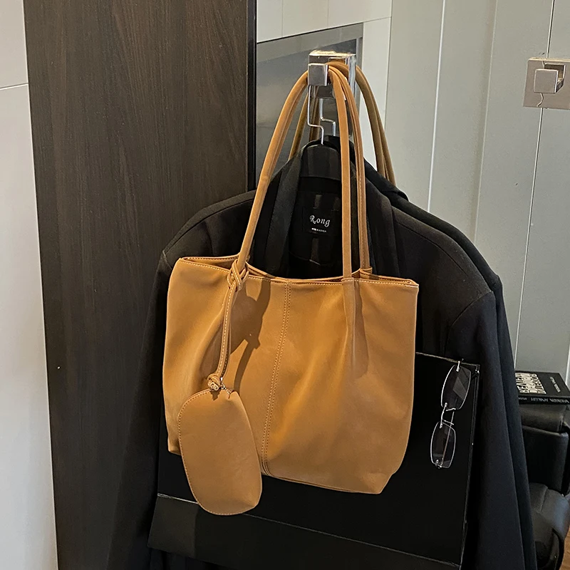 Women PU Leather Single Shoulder Tote Bag Large Capacity Tote Bag for School Work Daily Use