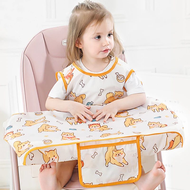 

Baby Waterproof Sleeveless Bibs Coverall with Table Cloth Cover Baby Dining Chair Gown Towel Burp Apron Newborn Smock