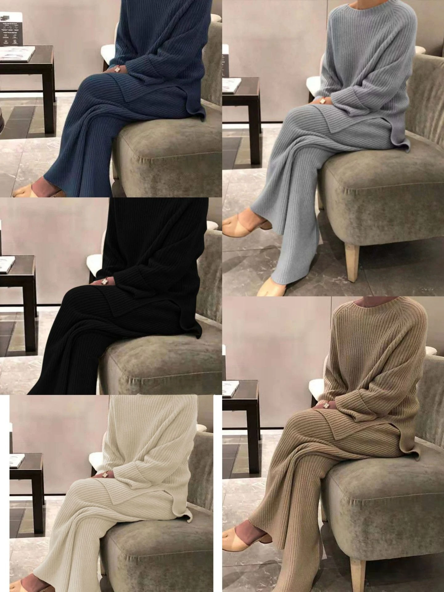 

Женский домашний костюм, Осенний Модный мягкий Повседневный пуловер с круглым вырезом и трикотажные брюки, Новая Домашняя одежда, пижама, зимний Однотонный женский комплект из двух предметов