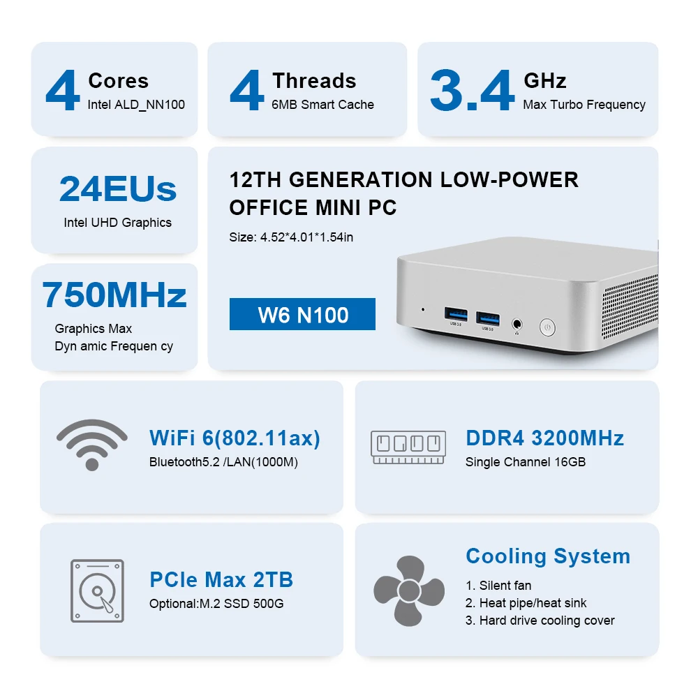 Szbox-Intel n100ミニPC, Windows 11 Pro,ddr4,16GB, 512GB,nvme