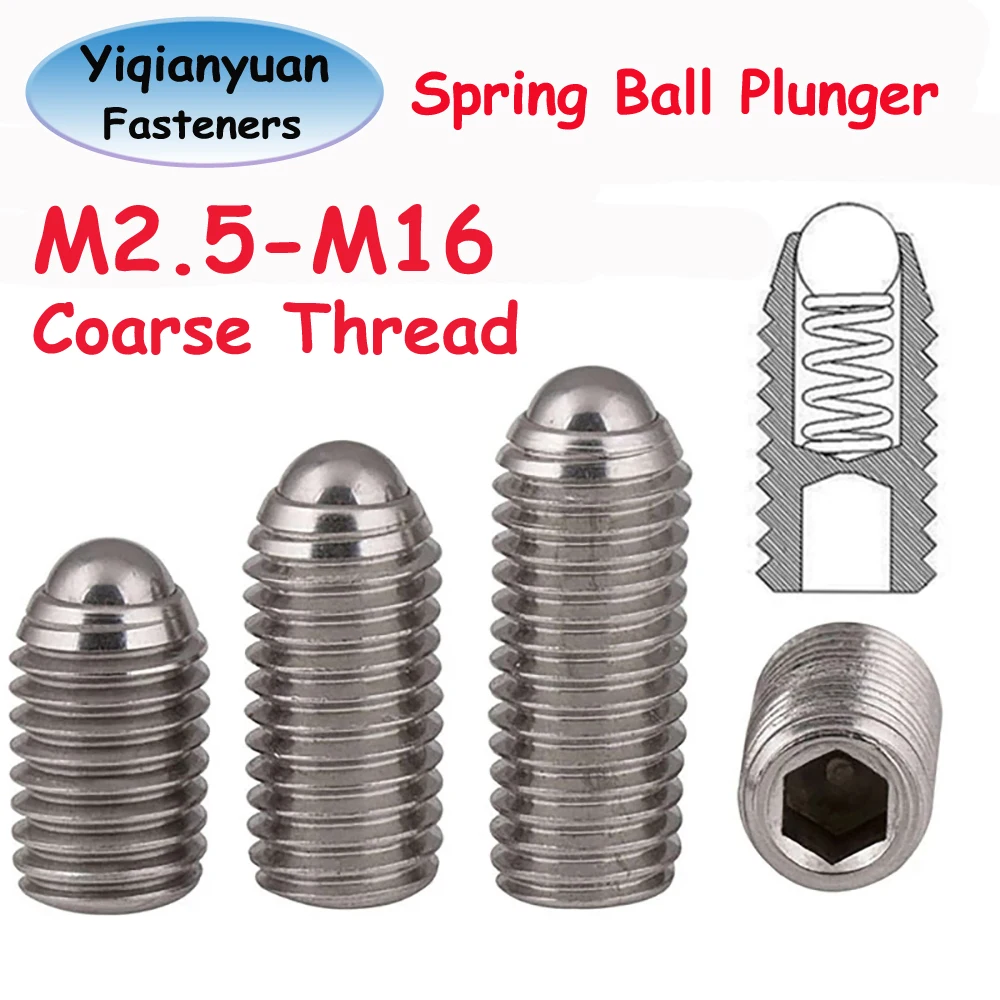 M5 Thread Spring Screw Yiqianyuan M2.5-M16 SUS304 Stainless Steel Hexagon Socket Spring Ball ...