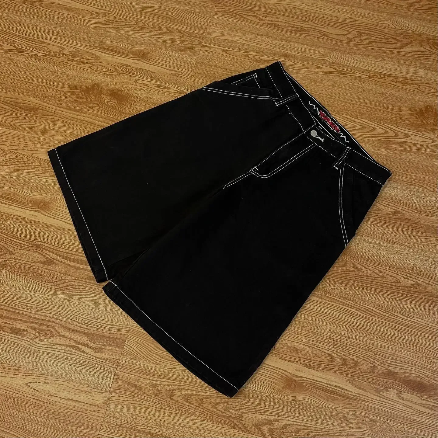 Streetwear Shorts Y2K Harajuku Hip Hop Letter Embroidery Retro Black Baggy Jeans Denim Gym Shorts Pants Mens Basketball Shorts