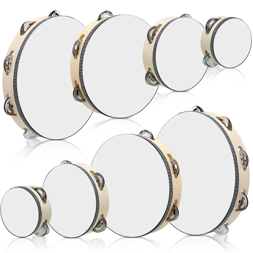 1Pc Wooden Tambourine 4/6/8/10-Inch White Rim with Metal Jingles
