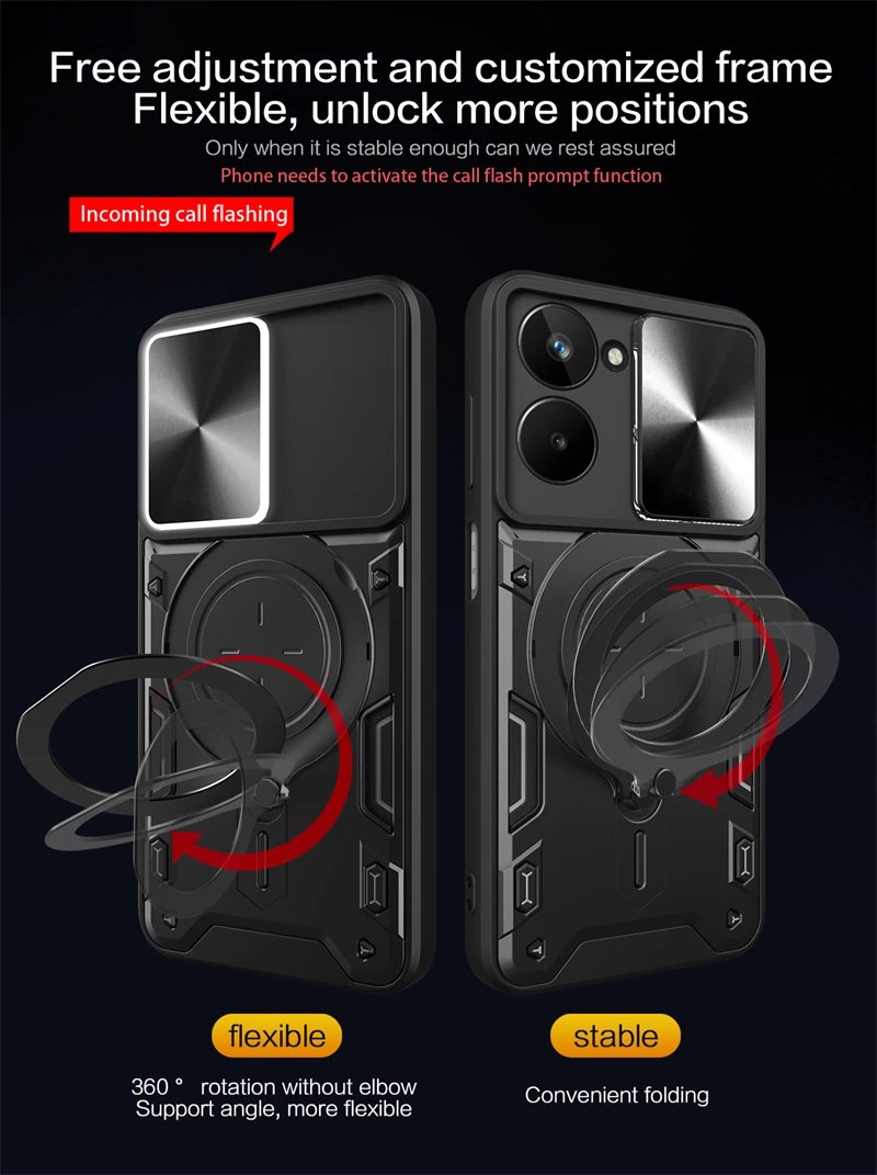 Enhanced Shockproof Armor Phone Cover with Ring Holder & Slide Camera Protection