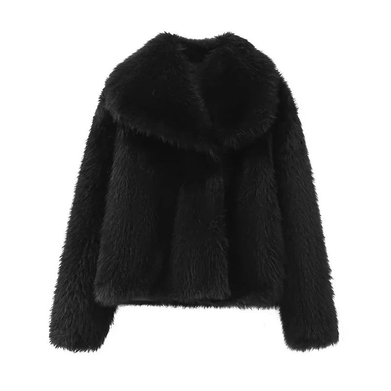 DUOPERI Women Fashion Winter Solid Thick Warm Faux Fur Coat Lapel Collar Long Sleeves Female Chic Lady Casual Outfits 6