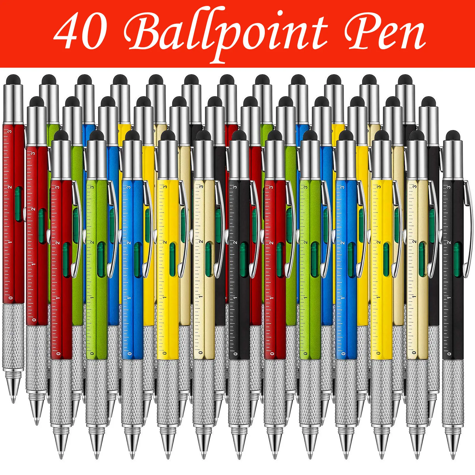 

40Pcs 6 in1 Multifunction Ballpoint Pen with Handheld Tool Measure Technical Ruler Screwdriver Touch Screen Stylus Spirit Level