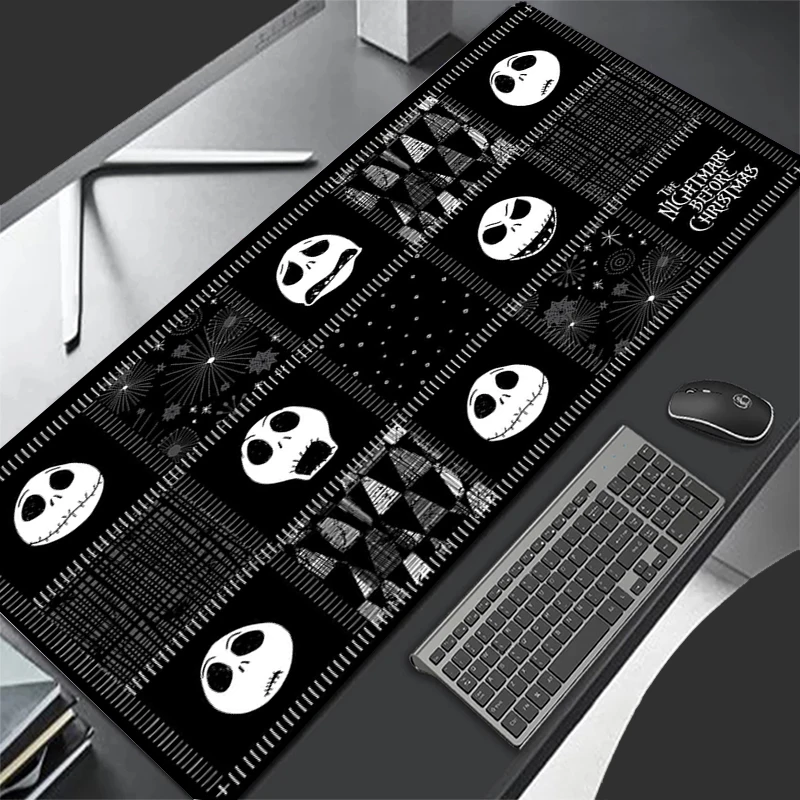 

Черный большой коврик для мыши для ноутбука с аниме Kawaii Jack S-Skellington, нескользящий Настольный коврик для мыши, ПК, офисный мягкий Настольный коврик