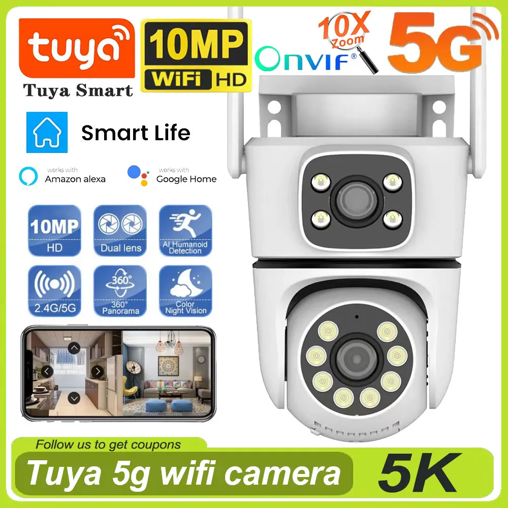 Tuya 10MP Dual Lens 5G Wifi IP Camera PTZ Outdoor 4K Dual Screen 10x Zoom Security-protection Camera Auto Tracking Surveillance 1