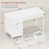 Office Desk with 5 Fabric Drawers, Computer Desk with Drawers,Farmhouse Desk with Headphone Hooks for Home Office (39 inch) 2