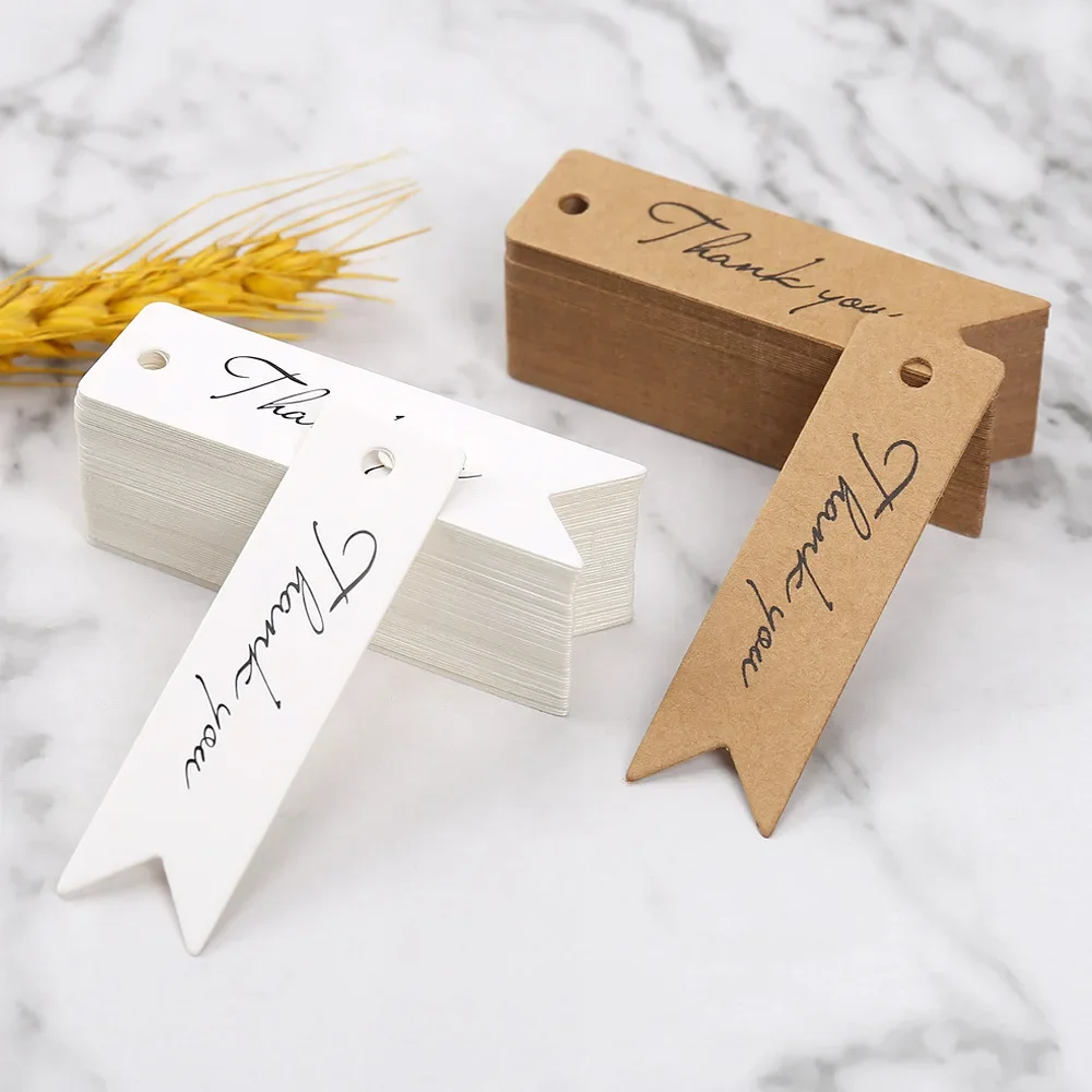 Kraft Paper Tags White Kraft Paper Tags Thank You Handmade Gift Tag Labels Gift Box Bags Packing Decoration DIY Craft Hang Tag Paper Label 100pcs
