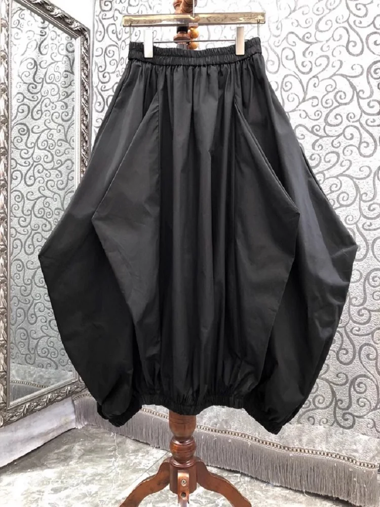 

Ball Gown Skirt 2023 Autumn Fashion Style Women Elastic Waist Mid-Calf Length Casual Party Black Elegant Skirt Clothings