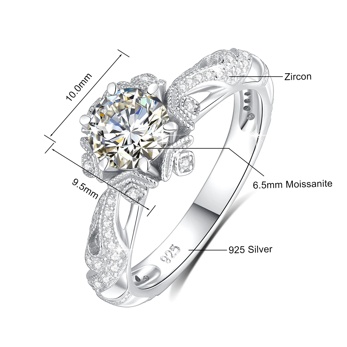 1ct Moissanite Ring D Color for Woman Wedding Jewelry with GRA 925 Sterling Sliver Plated 18k White Gold Wedding Band 6