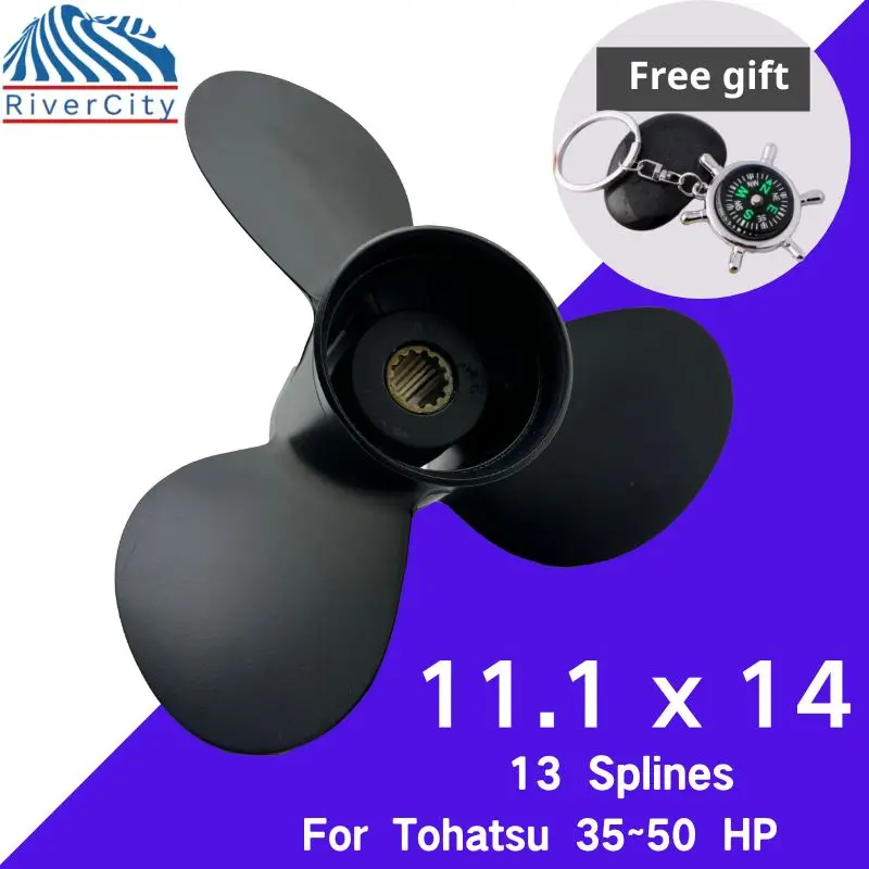 Outboard Propeller 11.1&times;14 For Tohatsu 35 HP 40 HP 50 Boat Motor Aluminum Alloy 3 Blade 13 Spline Marine Engine Part