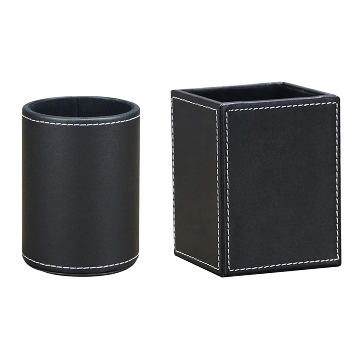 

2Pack PU Leather Pens Pencils Holder Cup Desktop Stationery Organizer Case Office Accessories Container Box Black