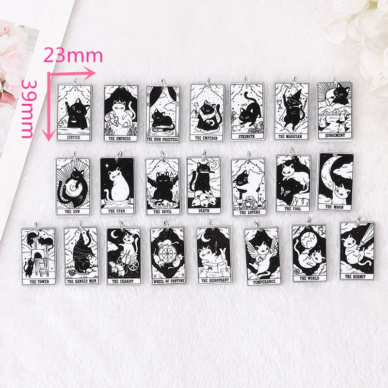 8Pcs 39*23 MM Black White Cat Tarot Card Charms Creative Acrylic Sun Moon And Lovers Jewelry For Earring Necklace Diy