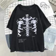 

Oversized T-shirt Women Female T-shirt Dark Skull Bones Heart and Lung Print Short Sleeve Streetwear Harajuku Top Woman Clothes