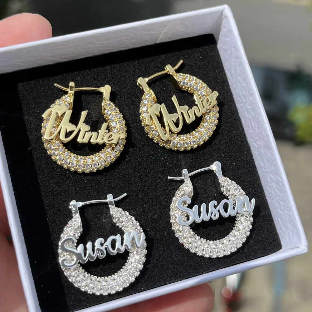 DUOYING Custom Nameplate Bling Earrings Personalized Mini Hoop 22mm Earring Letter Shiny Stainless Steel For Kids Jewelry