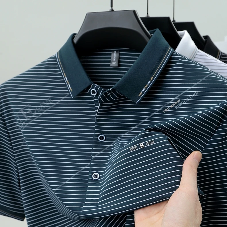 Fashion letter jacquard striped short sleeve polo shirt men's luxury trend brand summer silky breathable new item lapel T-shirt 13 Sd9cd7d1cfc324feb82b21b326d9c936dt