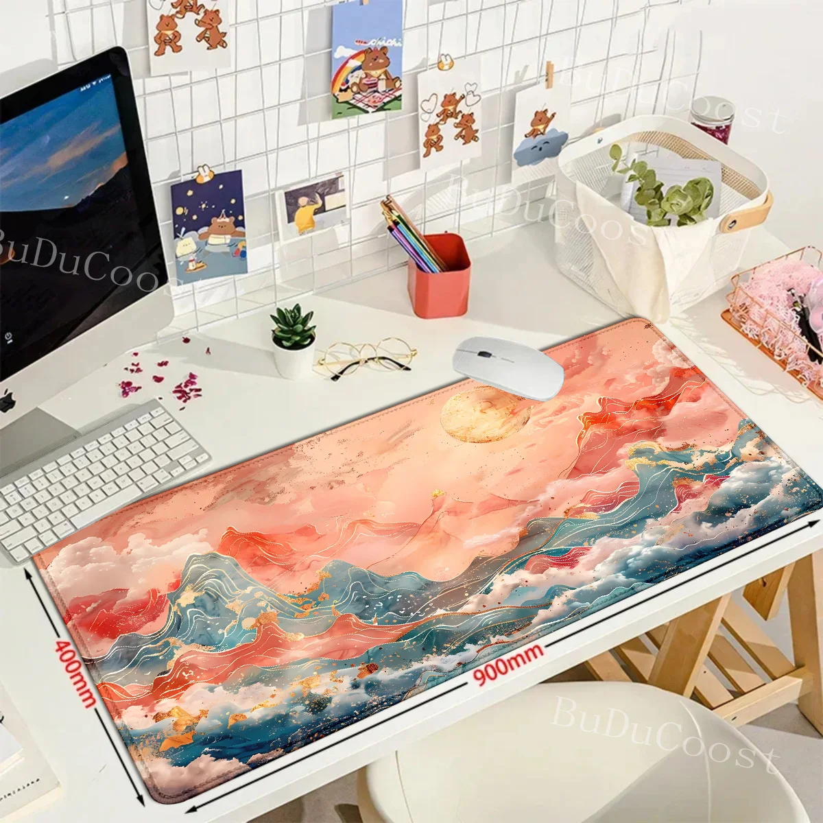 Großes Mauspad Günstige Wolken Schreibtischunterlage Kawaii Cartoon Mauspad Gummi Tischset Lucky Cloud Gaming LockEdge Tastaturmatte – Detail 1