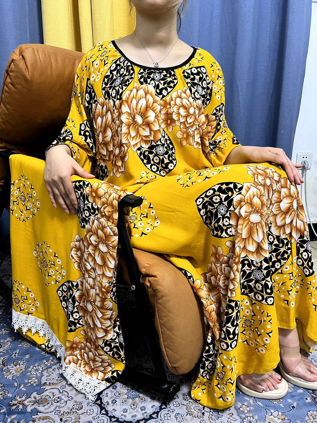 Abayas For Women 2023 Dubai Fashion Floral Printed Cotton Short Sleeve Loose Femme Robe African Nigeria Islam Dress With Scarf
