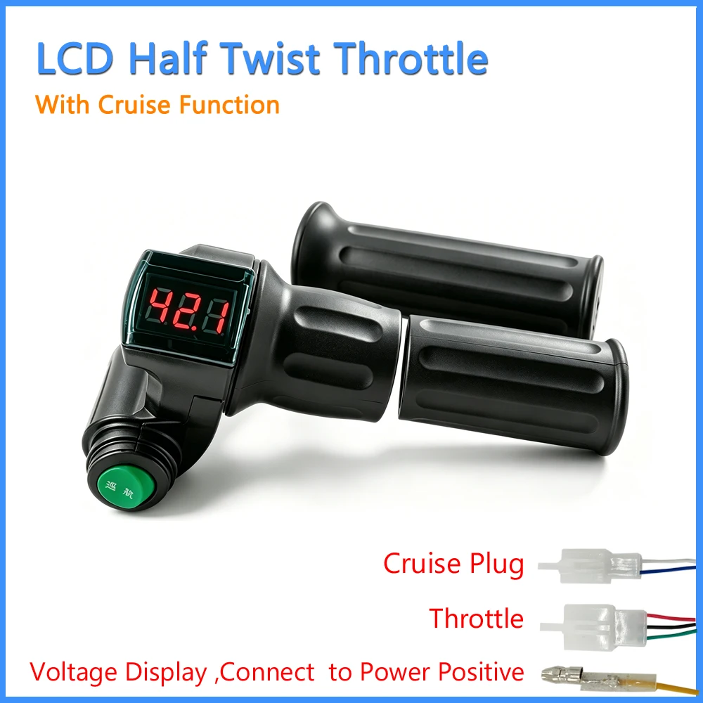 전기자전거 하프 트위스트 스로틀 그립, 레드 LCD 디스플레이, DC 0.8V-4.2V, 24V 36V 48V 60V 72V, 전기자전거 및 전기스쿠터용 22mm 핸들바 호환