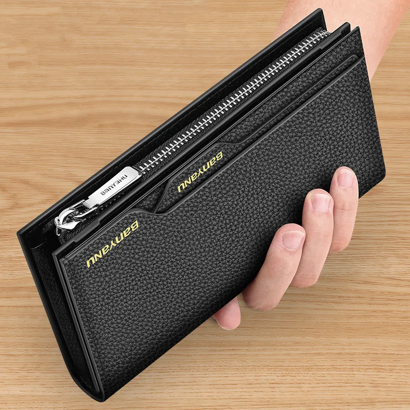 BanYaNu Genuine Leather Business Men Wallet Long Large-Capacity Clutch Bag ID Credit Card Holder Luxury Brand Wallets for Man