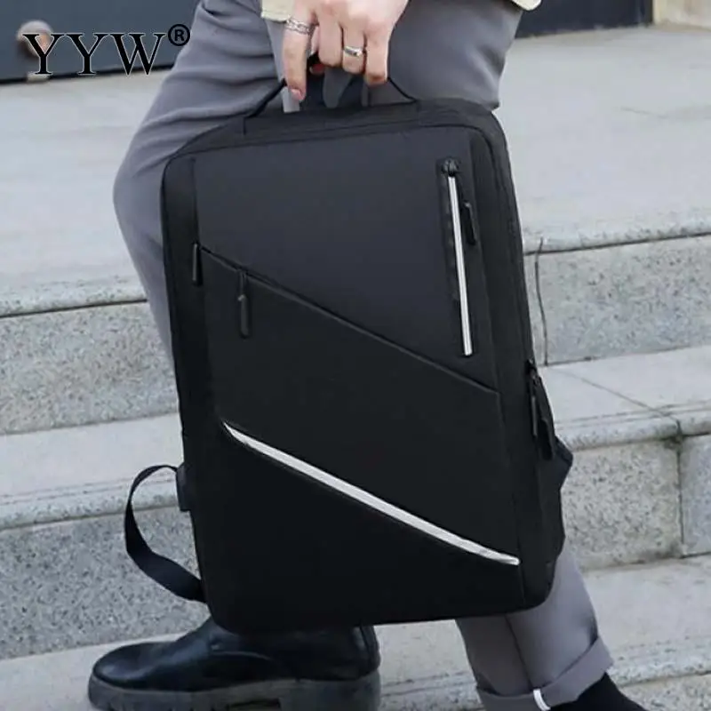 Square Backpack for Men Large Capacity Laptop Travel Trend Bag With USB Charging Male Business Waterproof Oxford Cloth Rucksack
