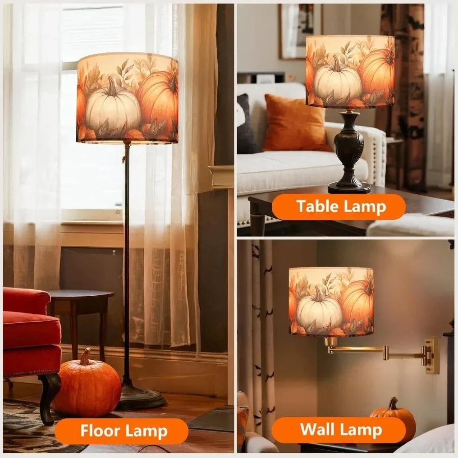 Halloween Lamp Shade with Pumpkin Design 13 Top x 13 Bottom x 10 Height Featuring Spider Theme Drum Style Fabric Lamp Shade for