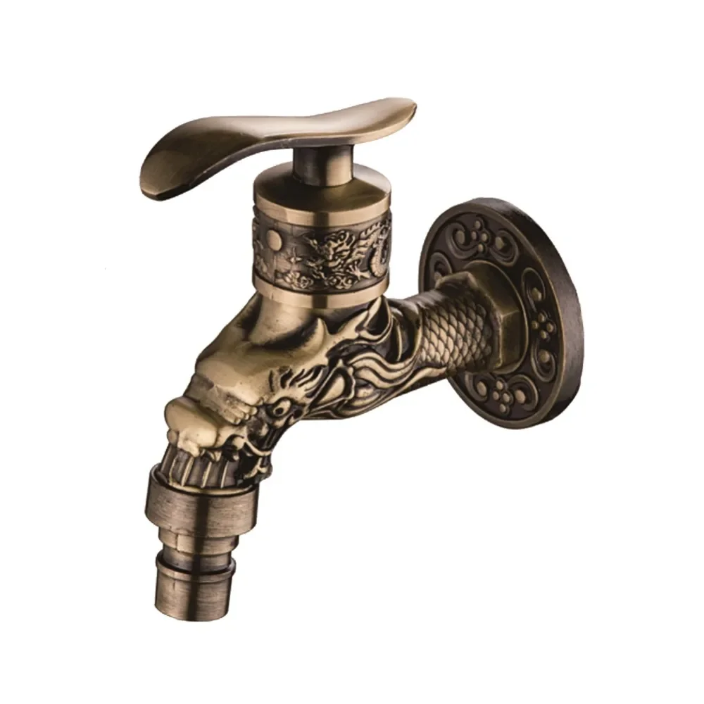 Carved Wall Mount Zinc Alloy Antique Bibcock Garden Wash Basin Faucet Decorative Outdoor Garden Mop Taps Torneira parede