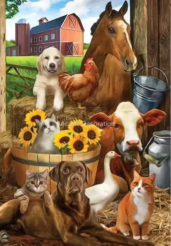 

Laquaud The Gang's All Here Summer Garden Decor Farm Animals Cow Tin Metal Sign Metal Plate Plaque 8x12 Inch