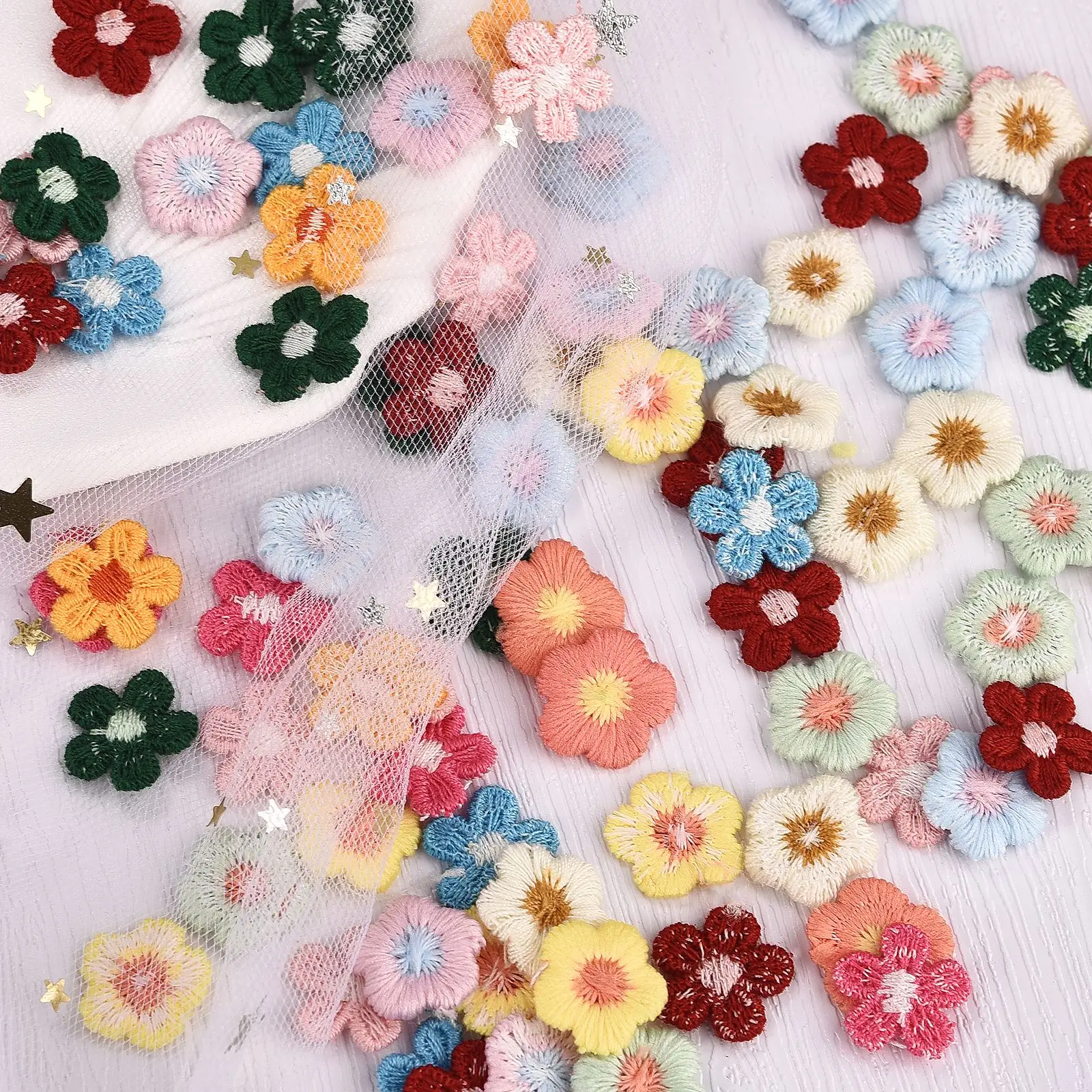 DIY 공예품용 혼합 색상 꽃 아플리케 레이스, 바느질 액세서리, 수제 재료, 웨딩 용품, 홈 데코, 50 개