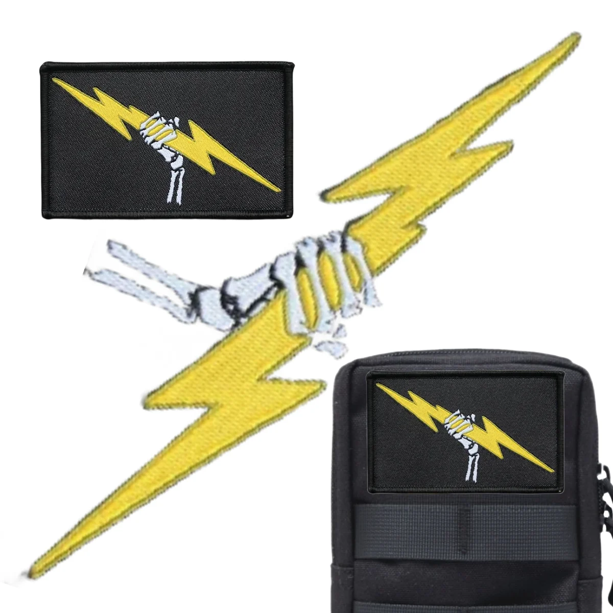 

Skeleton Hand Holds Lightning Hook&loop Embroidered Patches Tactical Armband Morale Badge Equipment Backpack Decorative Sticker