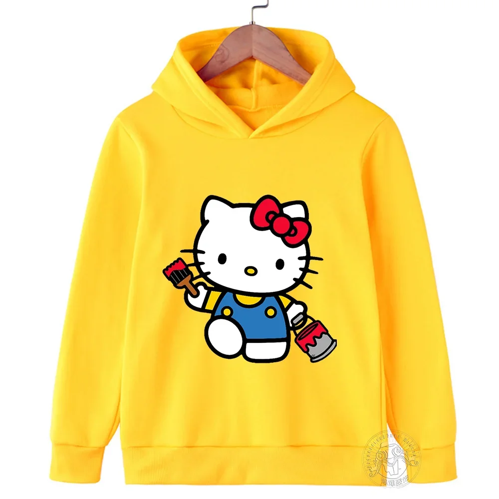 

Hello Kitty cartoon 3-14 years old sunshine boys and girls kawaii street casual sweatshirt children's outdoor sports warm hoodie