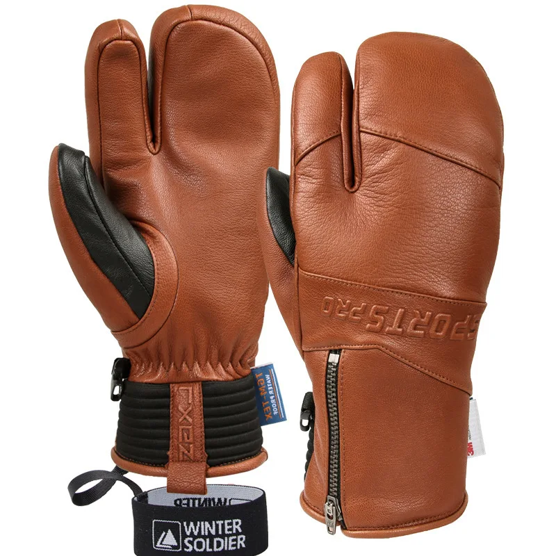 New Winter Ski Gloves Goatskin Leather Mittens  Snowboard Gloves Plus Velvet Warm Men's And Women's Cold-proof Gloves 6