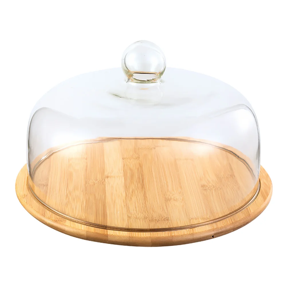 

Plate Pastry Plate Convenient Snack Tray With Glass Cover Dustproof Cake Glass Cover Food Cover With Bamboo Wood Tray