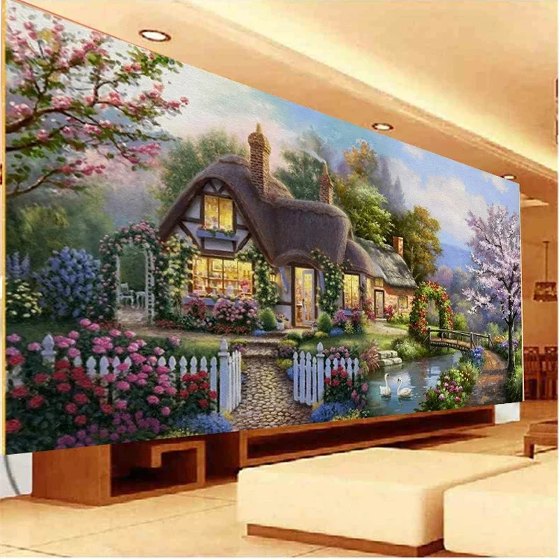 Cross Stitch Kit QIANZEHUI DIY Landscape Painting Cross stitch Garden hut Dream home Cross-stitch Sets for Embroidery