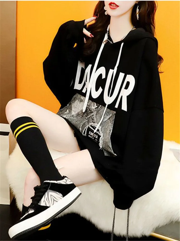 

Cotton Hoodies Women Spring Autumn Trendy Hooded Pullover Korean Style Fashion Thin Niche Casual Loose Harajuku Jackets Printing